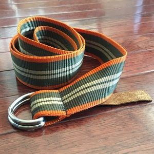 Barney’s Woven D Ring Belt in Orange & Green